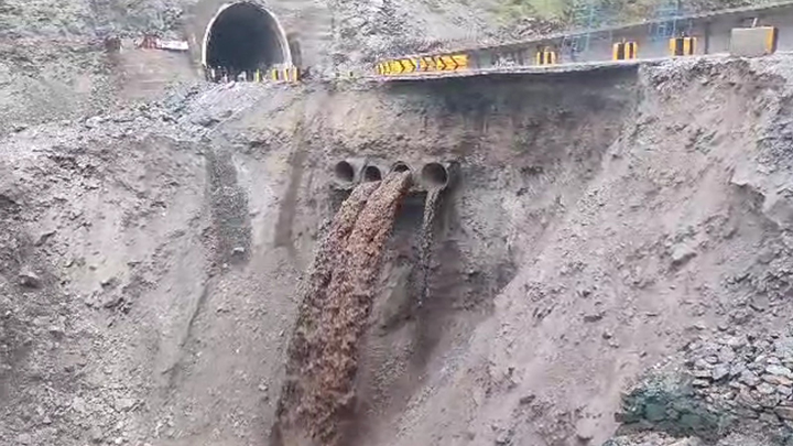 Road between T3 and T5 tunnels on NH44 washed away due to heavy rain