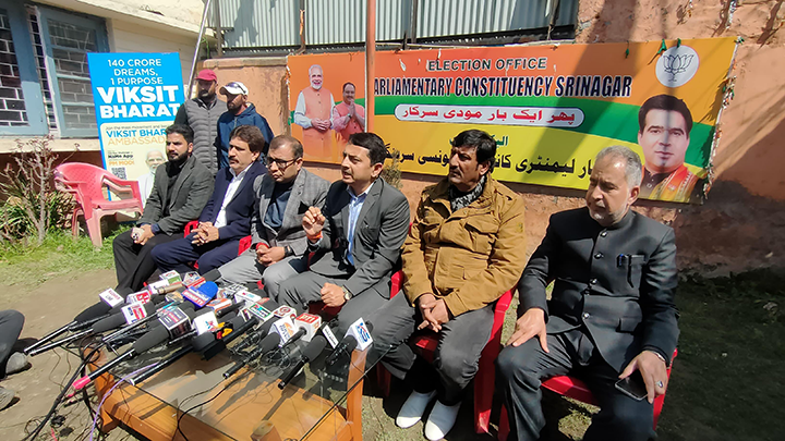 Delegation of Bhartiya Janata party (BJP) J&K called on ECI delegation at SKICC Srinagar.