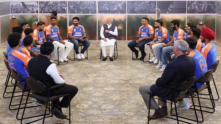 PM Modi hosts ICC T20 World Cup winning Indian Men’s Cricket Team at his residence